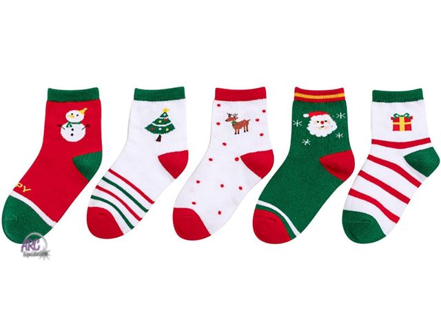 Lot 56-514625 - NEW-Boys Girls 5 Pairs of Christmas Socks Children Santa Cotton Socks Toddler Cute Crew Socks Holida...