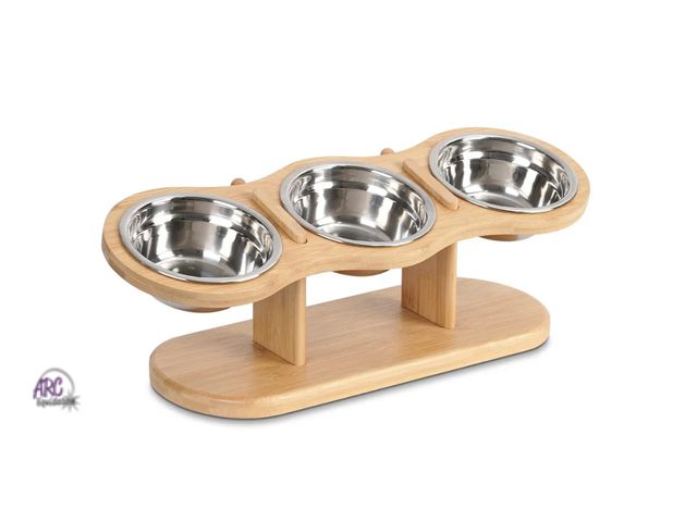 Lot 56-369698 - New,Raised Cat Food Bowls,  Adjustable Dog/Cat Food Water Bowls Stand with 3 Stainless Steel Bowls