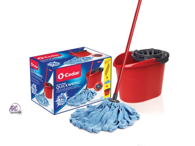 Lot 56-465512 - NEW-QuickWring™ Bucket &amp; Microfiber Cloth Mop System with mop cloth and extra cloth-2.5 gal buck...