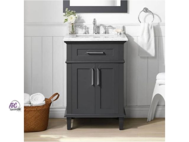 Lot 56-754060 - New in box. Retail $999 Sonoma 24 in. Single Sink Freestanding Dark Charcoal Bath Vanity with Carrar...
