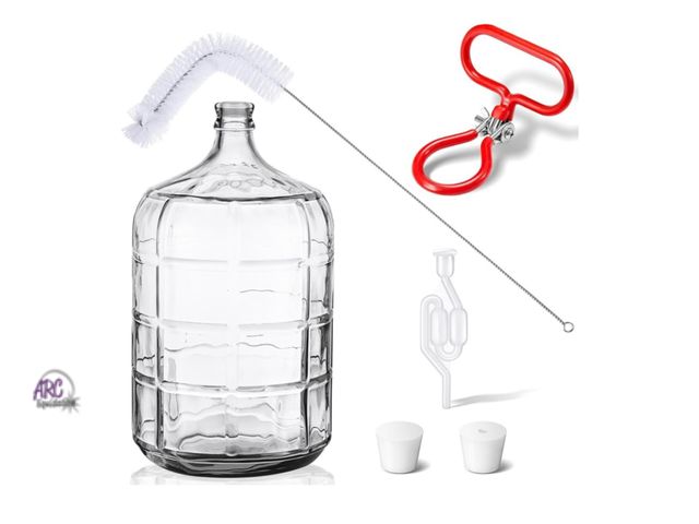 Lot 56-265650 - New in box 
Suzile 5 Gallon Glass Carboy Set, 5 Gallon Glass Water Jug with Drilled &amp; Undrilled ...
