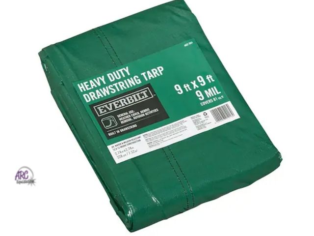 Lot 56-803023 - New - Everbilt 9 ft. x 9 ft. Heavy Duty Tarp with Drawstring