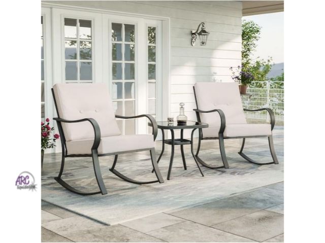 Lot 56-791765 - New in box. Aok Garden Patio Furniture Set 3-Piece Garden Rocking Chair Deck Steel Chair Bistro Sets...