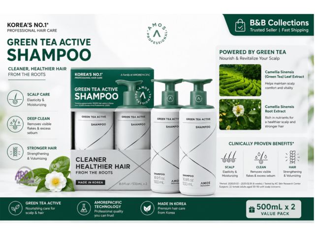 Lot 56-242965 - New Out Of Package - AMOS PROFESSIONAL Green Tea Active Shampoo l Anti-Aging for Fine, Thinning Hair...
