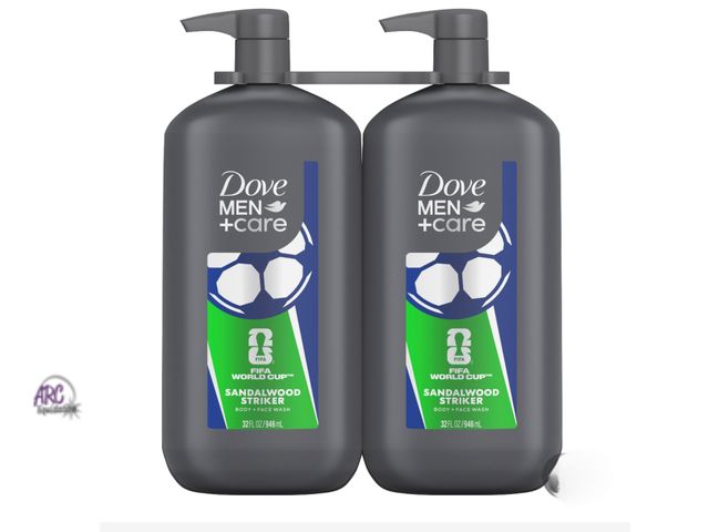 Lot 56-324360 - New  1 pump broke. See photo Dove Men +Care Body &amp; Face
Wash, 32 fl oz, 2-pack