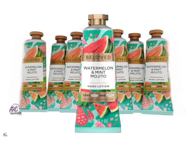 Lot 56-296813 - NEW Lot Of 7 Beloved watermelon &amp; mint mojito hand lotion 1 Oz tubes