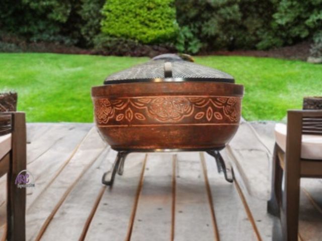 Lot 56-456810 - NEW IN BOX 20 in. Clay Fire Pit with Iron Stand (Scroll)