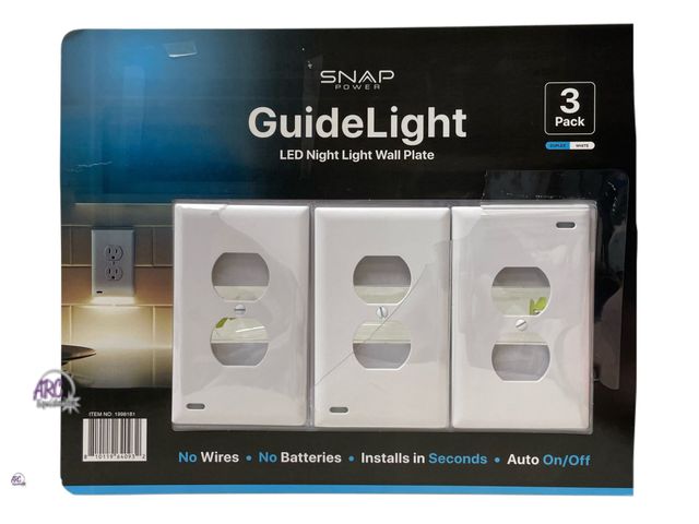 Lot 56-224461 - New In Package - 3 Pack Snap Power Guide Light LED Night Light Wall Plate Duplex White
