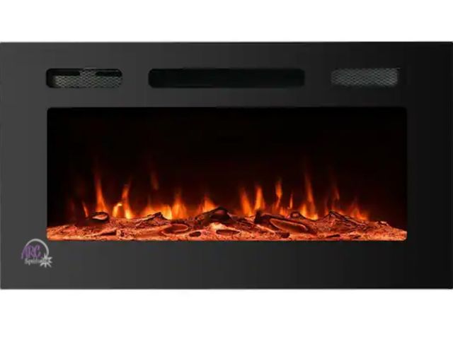 Lot 56-894543 - New - Boyel Living Black 30 in. Wall Mounted Recessed Electric Fireplace with Logs and Crystals, Rem...
