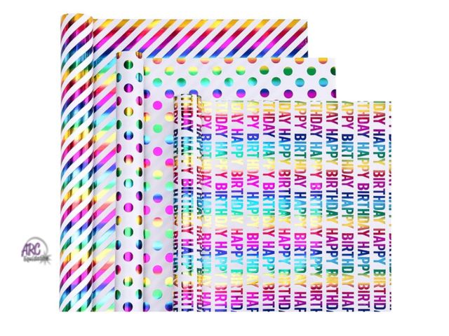 Lot 56-114624 - New WRAPAHOLIC Birthday Wrapping Paper Roll - Mini Roll - 3 Rolls - 17 inch x 120 inch Per roll