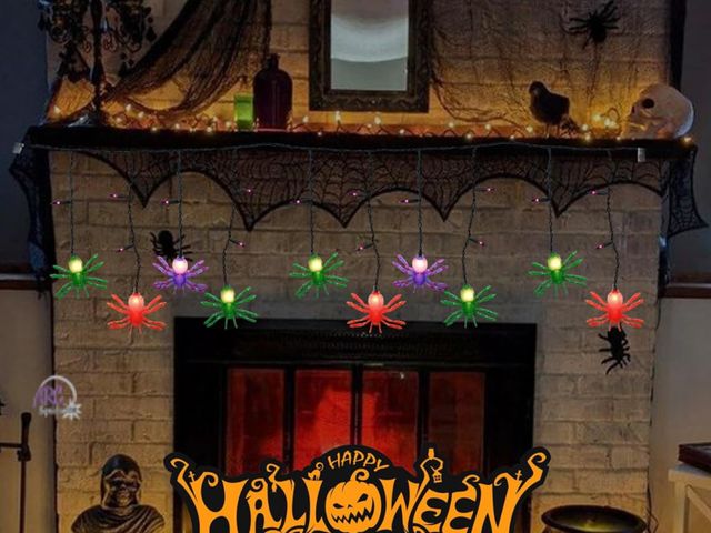 Lot 56-271559 - NEW OPEN BOX Halloween Spider String Lights 7.8ft with 4’7 x 3’5 Black Mesh