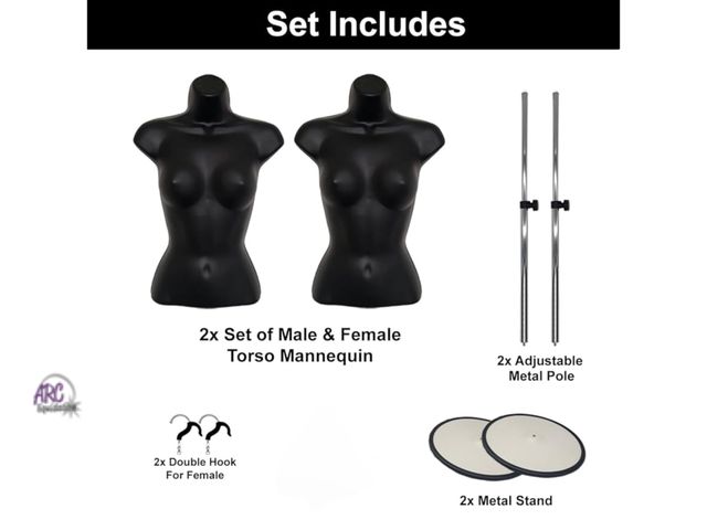 Lot 56-270998 - NEW Display Female Mannequin Torso with Metal Stand Hollow Back Body Stackable Dress Form for Tshirt...