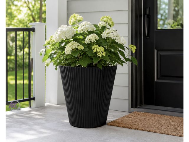 Lot 56-148964 - New Demi Medium Black Plastic Round Planter with Drainage Holes (14.75 in. L x 14.75 in. W x 16.25 i...