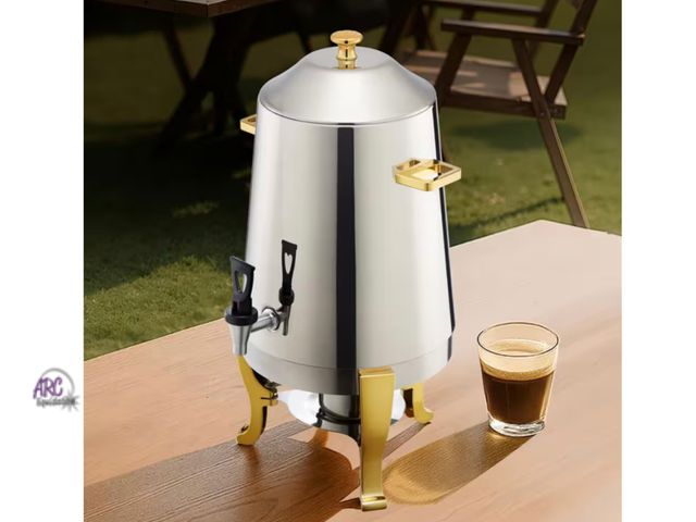 Lot 56-128061 - New 3.4 Gal. Stainless Steel Beverage Dispenser with Alcohol Burner, Spigot for Hot &amp; Cold Drink...