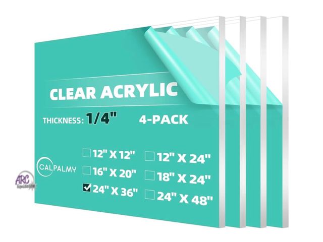 Lot 56-268950 - New CALPALMY (4-Pack) 24 x 36 Clear Acrylic Sheet Plexiglass 1/4" Thick; Use for Craft Projects, Sig...