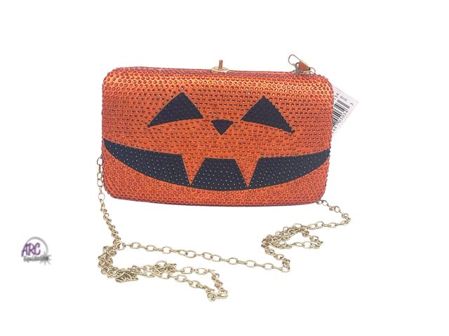 Lot 56-230919 - NEW Jack-o’-lantern Rhinestone Purse / clutch, Hard case 7” x 4”
