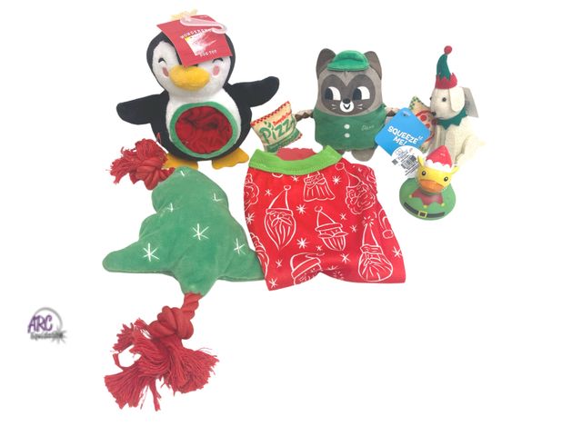 Lot 56-294530 - NEW Lot Of Dog Christmas Toys. Outfit is a size small.