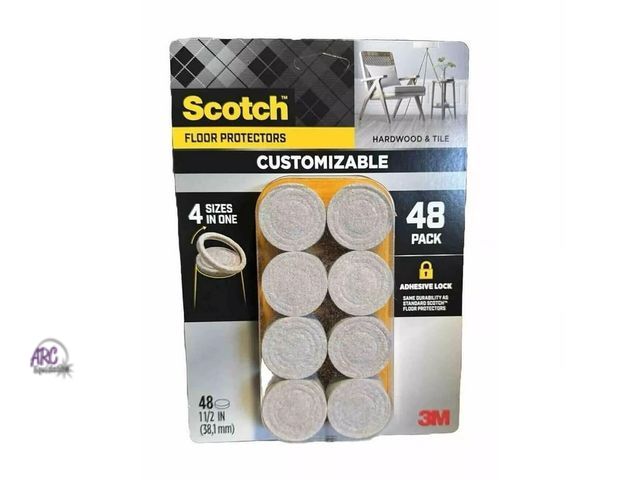 Lot 56-453540 - Scotch floor protectors 48 pack 4 sizes in one 3m adhesive lock for hardwood and tile