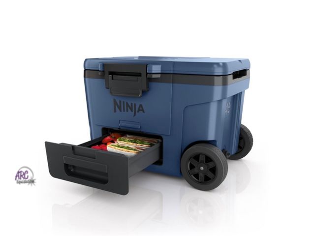 Lot 56-175917 - New Ninja Outdoor FrostVault 45qt Wheeled Cooler with Cold Dry Zone - Lakeshore Blue: Beverage Cans ...