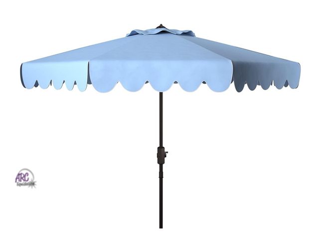 Lot 56-303714 - New,SAFAVIEH Collection Venice Blue and White Single Scallop 9Ft Crank Outdoor Push Button Tilt Umbr...