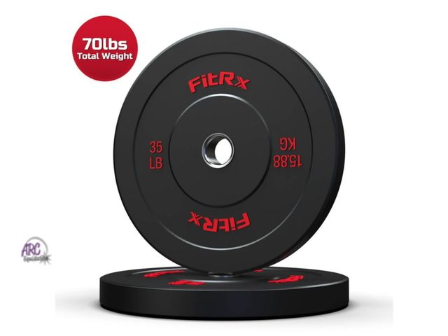 Lot 56-275351 - FitRx 35lb Bumper Plates – Olympic Weight Plates for Home Gym, Pair retails $100