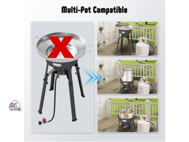 Lot 56-783364 - New Propane Multi-Cooker Stand/Burner – Missing Top silver Ring &amp; Grill Grate. Heavy-duty propan...