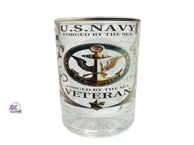 Lot 56-259798 - NEW U.S. Navy "Forged by the Sea" Veteran double old fashioned glass 10 oz
