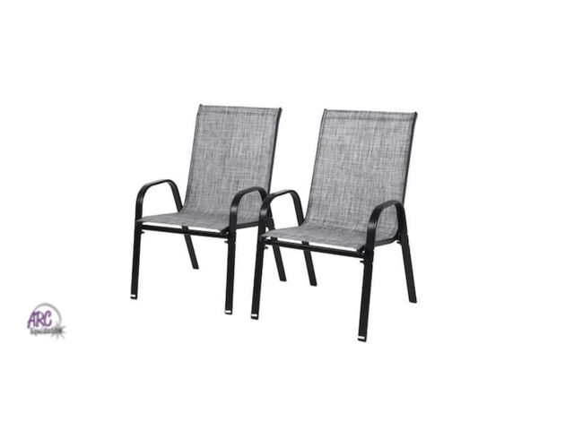 Lot 56-792214 - New in box. 2 Piece Patio Chairs with Armrest High Backrest, Gray Outdoor Stackable Armchair