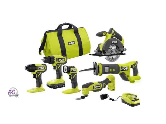Lot 56-126924 - Used. All tools tested and works. Ryobi ONE+ 18V Cordless 6-Tool Combo Kit with 1.5 Ah Battery,Batte...