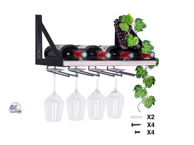 Lot 56-372965 - NEW IN BOX Rustic Wood Wine Rack Wall Mounted 15 Inch Wine Storage Holder Racks, Stemware Racks for ...