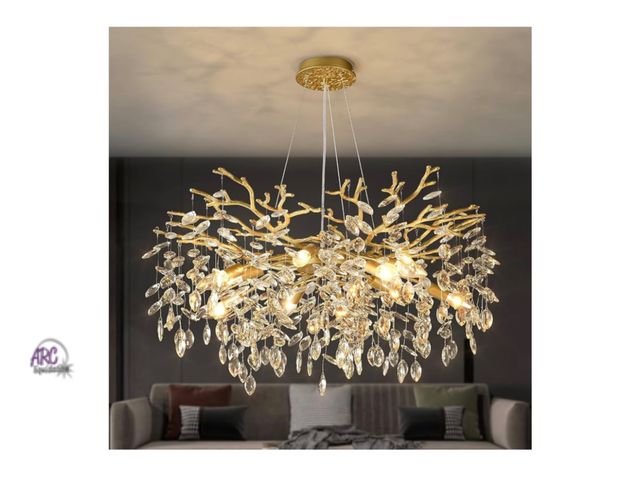 Lot 56-271751 - New EGM Gold Tree Branch Crystal Chandelier, 32 Inch Modern Raindrop Crystal Ceiling Light Fixtures ...