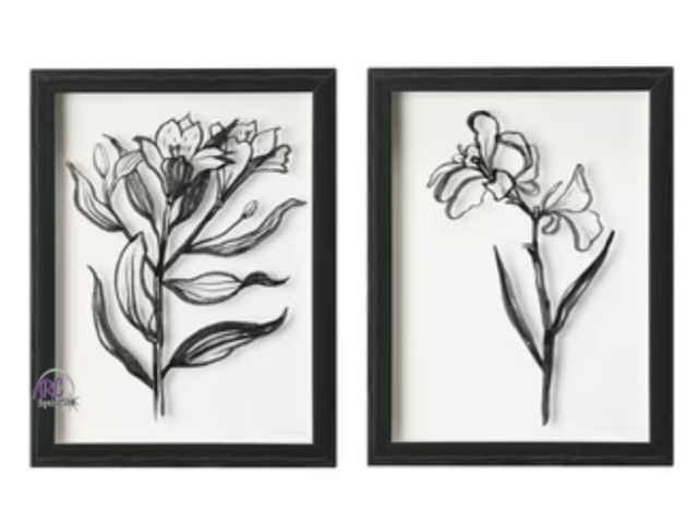Lot 56-508425 - NEW-2 Pack mixed flower prints on glass-black frames
