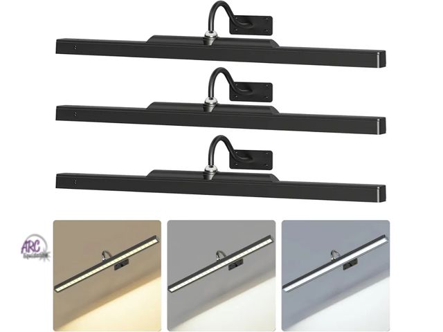 Lot 56-152750 - New 24” Picture Lights Battery Powered 6000mAh -3 Pack Black Wireless Remote Control Sconces for Gal...