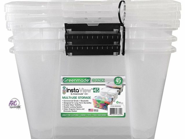 Lot 56-516325 - NEW-LOT OF 3-Geeenmade clear totes with lids 45 quarts