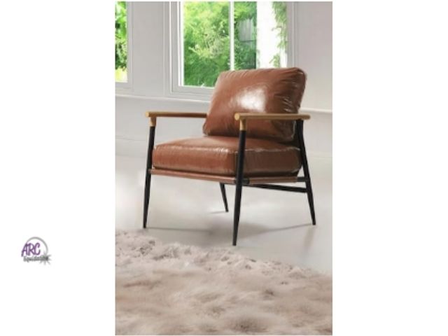 Lot 56-555742 - NEW-Modern Brown Faux Leather Upholstered Arm Chair with Metal Legs