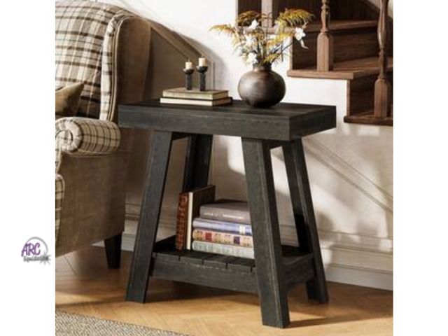 Lot 56-415935 - New - Byblight Kerlin 23.6 in. Black Rectangle Wood End Table with 2-Tier Shelf, Small Sofa Side Tab...