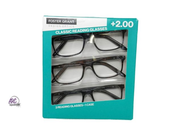 Lot 56-176516 - New Design Optics By Foster Grant Full Frame Classic Reading Glasses +2.00 Reading Gasses 3 Ct