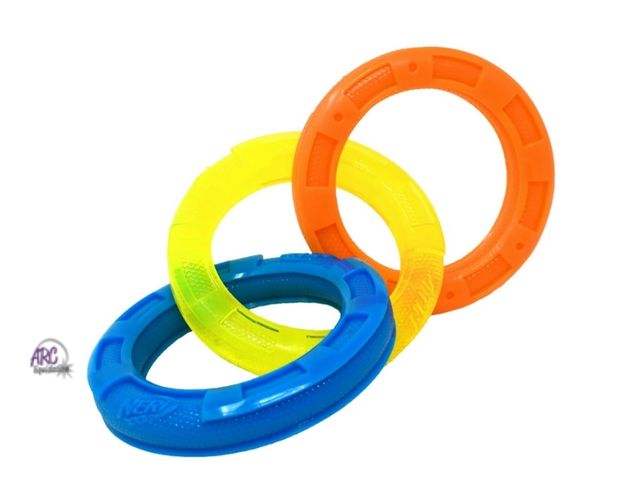 Lot 56-395114 - New,Nerf Dog TPR 3-Ring Tuff Tug Dog Toy for Medium/Large Dogs, 10.5 inch