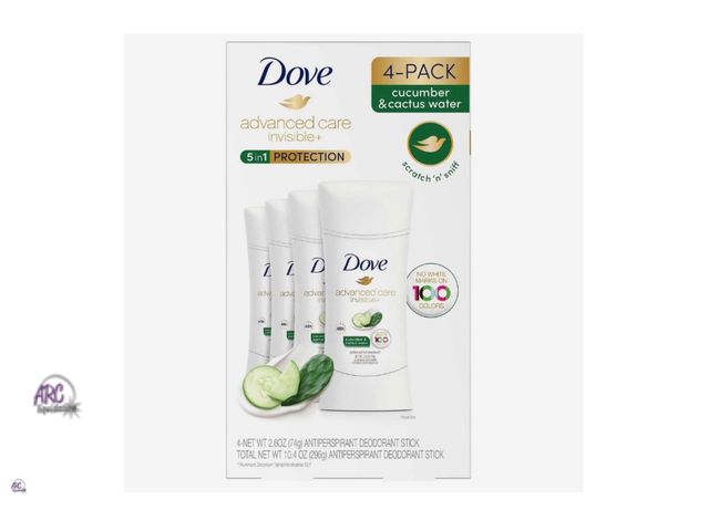 Lot 56-243065 - New In Box - 4 Pack Of Dove Advanced Care Invisible Clear Finish Stick Antiperspirant Deodorant 2.6o...