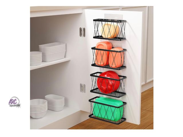 Lot 56-187818 - New BasicForm 4 Pack Different Sized Metal Cabinet Door Organizers, (Black)