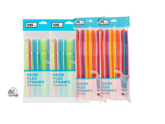 Lot 56-258723 - NEW Lot Of 400 Flex straws. 250 Neon Flex Straws &amp; 150 Super Flex Straws.