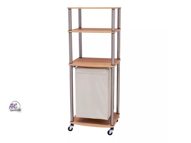 Lot 56-731217 - New in box.Laundry Hamper Storage Cart Rolling laundry hamper with 4-load capacity and 2 storage she...