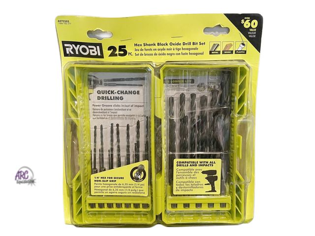 Lot 56-336319 - New, Ryobi Hex Shank Black Oxide Drill Bit Set (25-Piece)