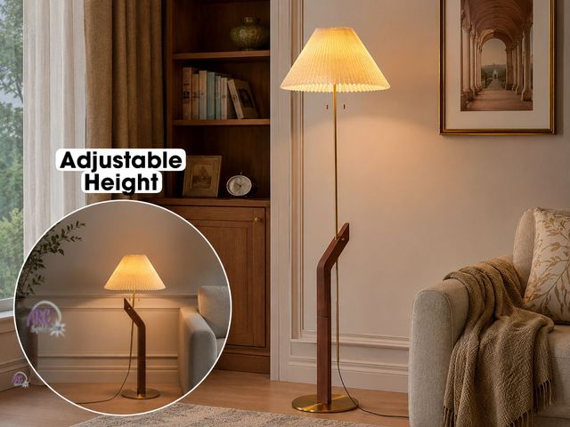 Lot 56-380067 - NEW OPEN BOX-Mid Century Modern Wood Floor Lamp Height adjustable, 2-lights (68.9 inches/175cm)