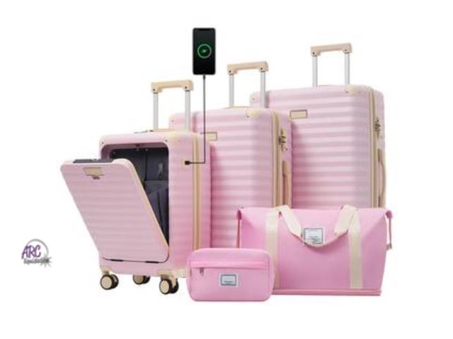 Lot 56-287252 - New in box 5 Bags 5-Piece Pink Expandable ABS Hardside Luggage Set with Duffel/Toiletry Bag, USB Por...