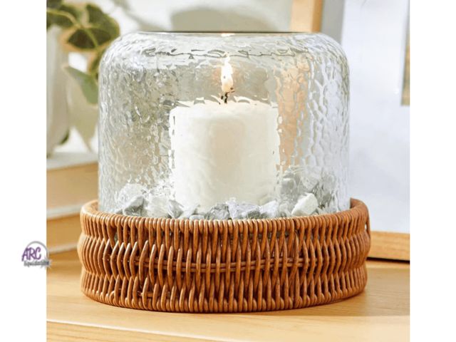 Lot 56-612624 - New, still wrapped Better Homes &amp; Gardens 7" Decorative Clear Hammered Glass Hurricane Pillar Ca...
