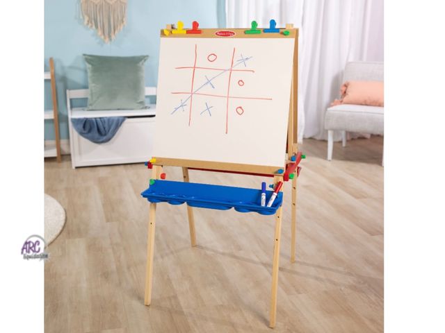 Lot 56-130061 - Used Melissa &amp; Doug Deluxe Standing Art Easel - Dry-Erase Board, Chalkboard, Paper Roller