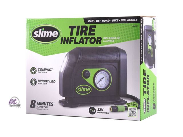 Lot 56-277027 - NEW Slime 12V Tire Inflator with Dial: Portable Automotive Car Accessory, Black, 1 Year Warranty