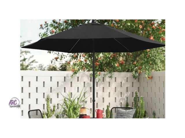 Lot 56-155913 - New Room Essentials 7.5' Round Outdoor Patio Market Umbrella (Black) - Steel Frame, Push-Up Lift, No...