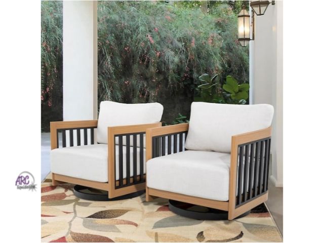 Lot 56-791665 - New in box. Retail $1169. Sereno Aluminum Outdoor Swivel Lounge Chairs with White Cushion (2-Pack). ...